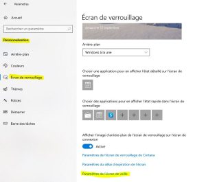 ecran de veille windowss 10