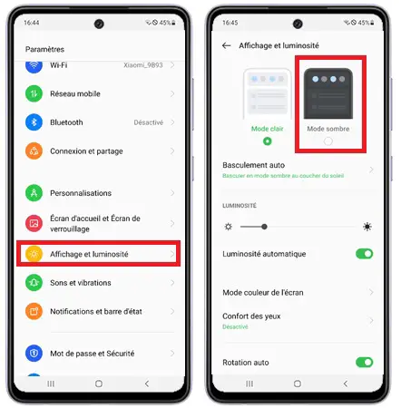 mode sombre android