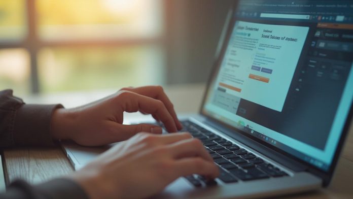 Gros plan sur les mains d'une personne tapant sur un ordinateur portable