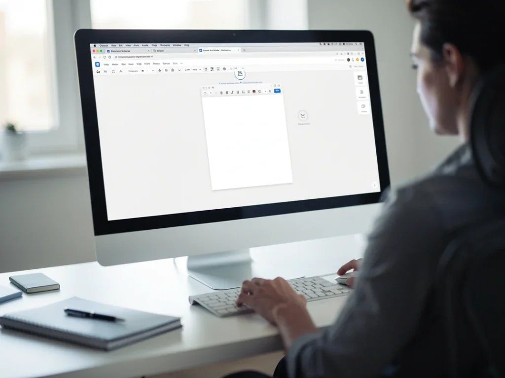 Personne utilisant un ordinateur pour accéder à iCloud.com et télécharger un document dans Pages