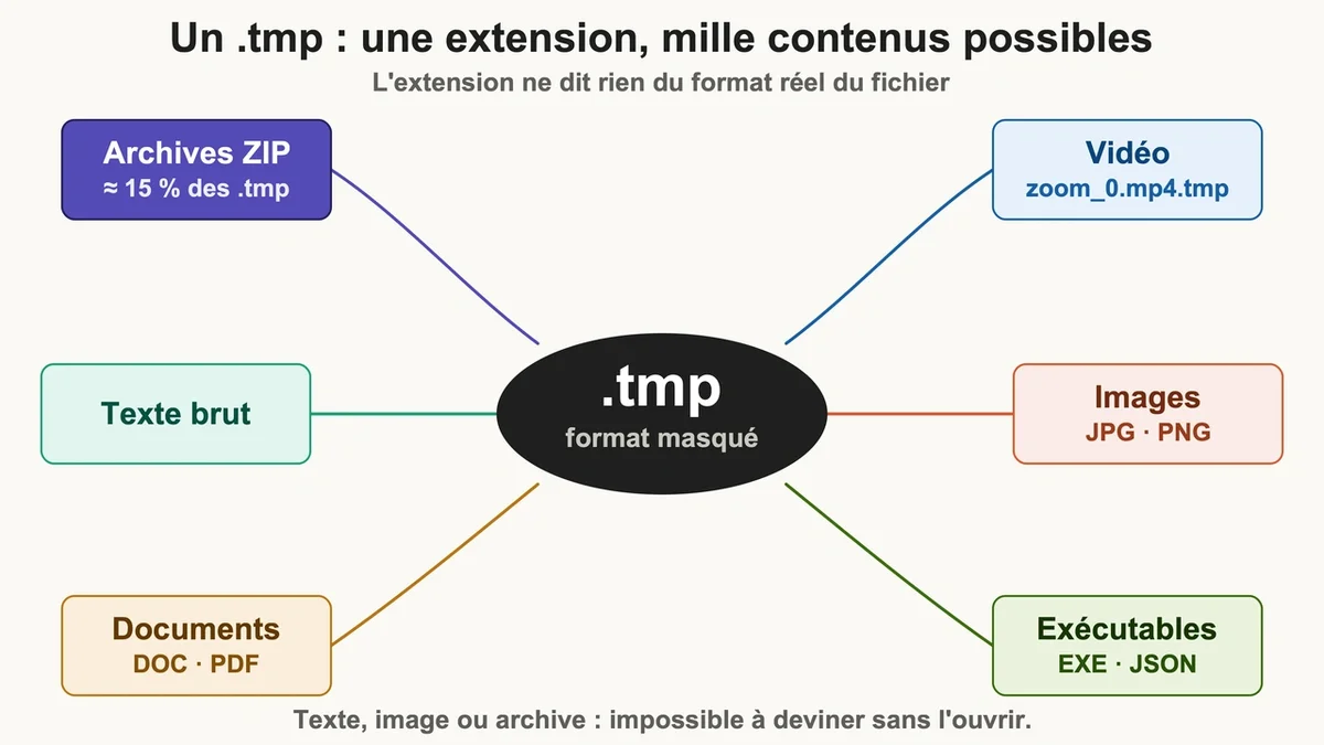 Exemple de fichier temporaire affichant divers types de données numériques et leurs formats variés