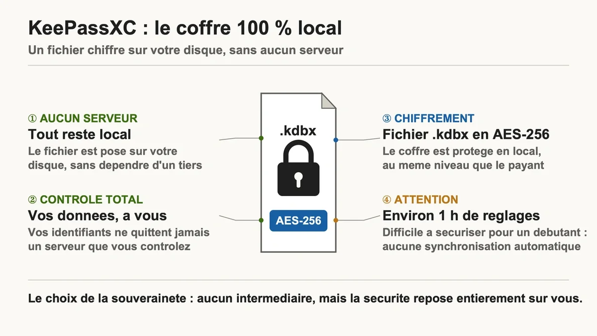 Interface de KeePassXC montrant la gestion sécurisée des mots de passe sur un écran d'ordinateur