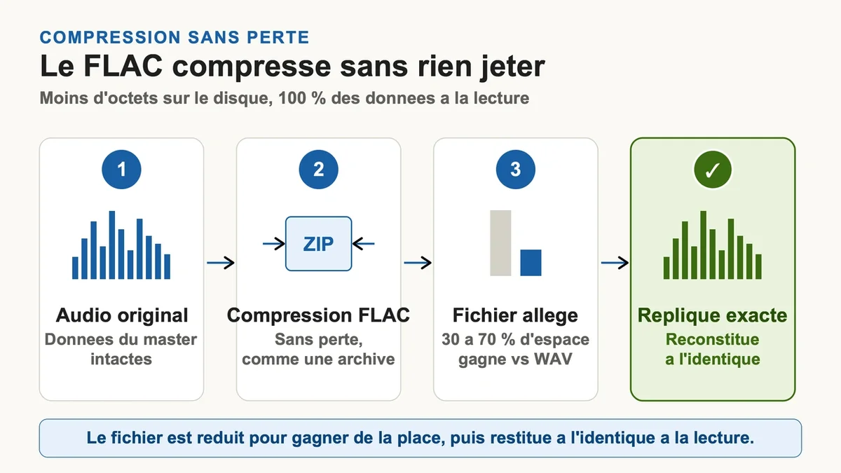 Illustration montrant un graphique de comparaison entre fichiers audio compressés et non compressés