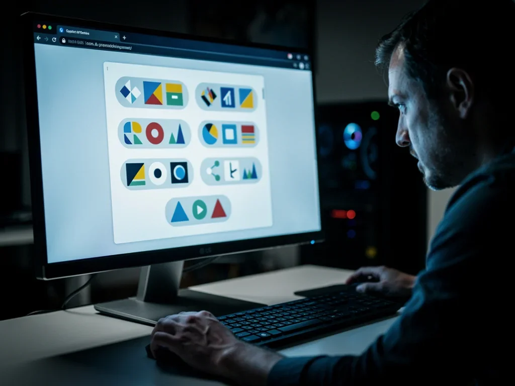 Utilisateur trompé par une interface captcha imitant une menace numérique sur son écran d'ordinateur