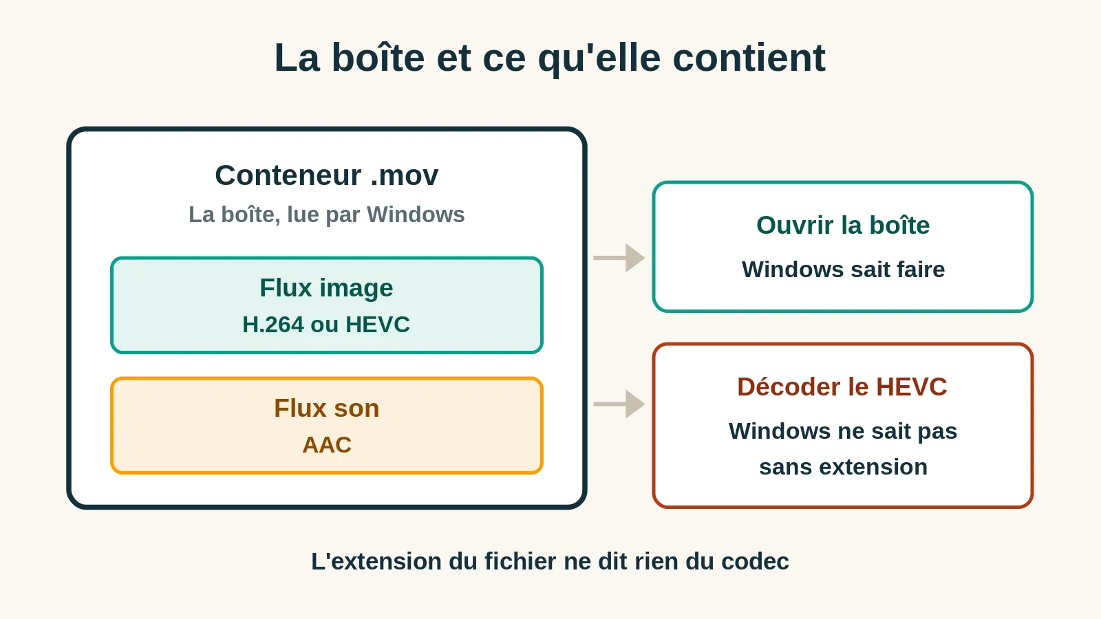 Schéma du conteneur MOV et des flux image et son qu'il contient